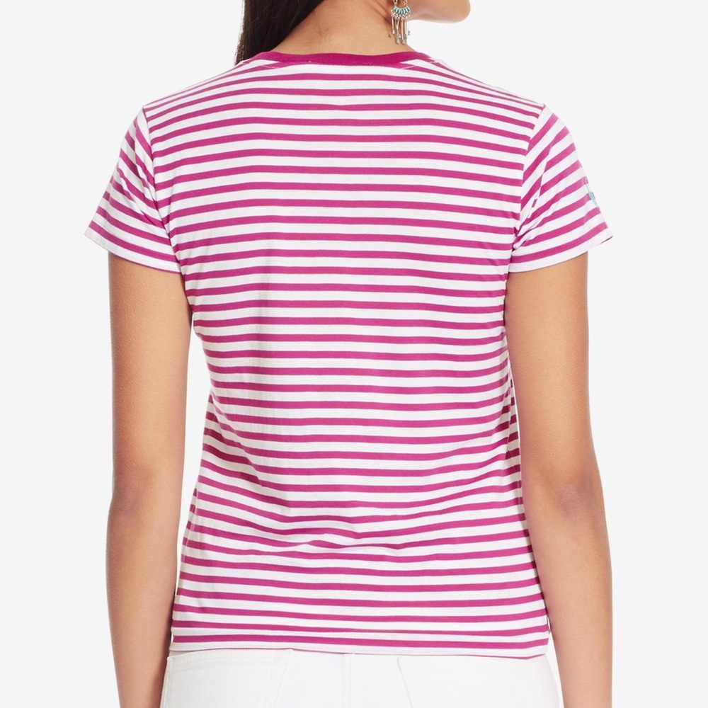 RALPH LAUREN CORAL RED STRIPED T SHIRT TOP
